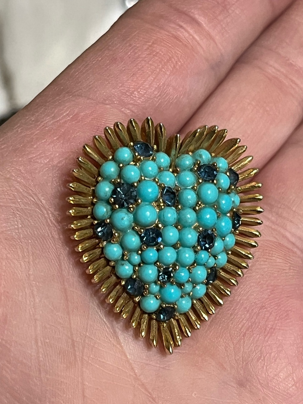 Vintage Trifari Turquoise Rhinestones Heart Brooch - Picture 8 of 12